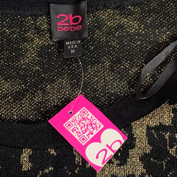 2B Bebe Womans Size Medium Black And Gold Embellished Long Sleeve Sweater New - Picture 3 of 7